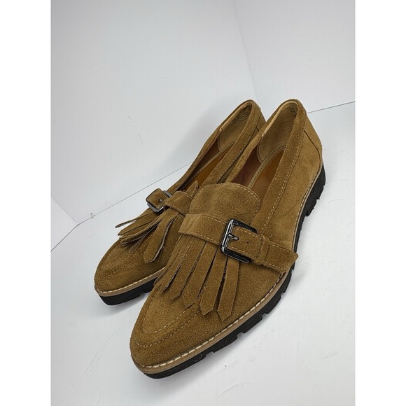 Suede Leather Pointed Toe Slip On Fringe Chunky Loafer Franco Sarto Darius 8 M - Picture 1 of 11